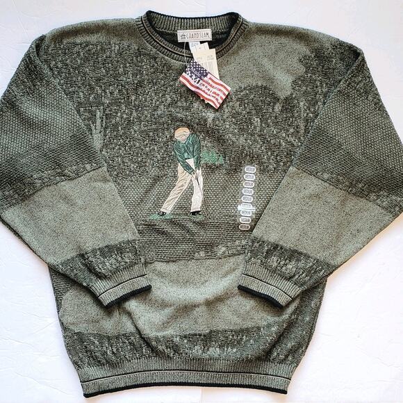 NEW Grand Slam Golf Sweater Men's Medium USA Made Embroidered Hand Framed Green - Picture 1 of 7